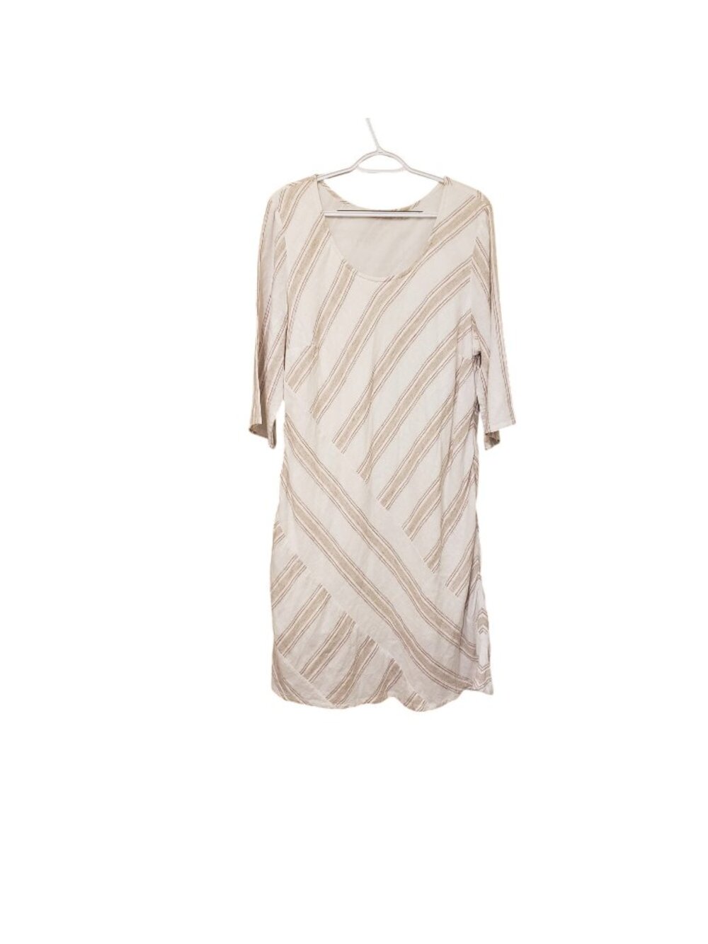 Soft Surroundings Womens Beige Striped Linen Blend Tunic Dress XL Scoop Neck
